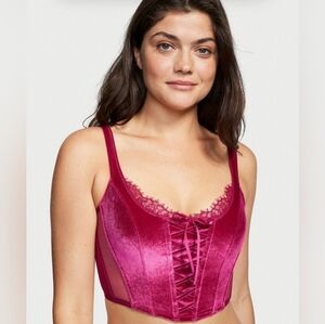 Brand New w Tags Victoria's Secret Women's Pink Lace-Up Velvet Bralette Size XL